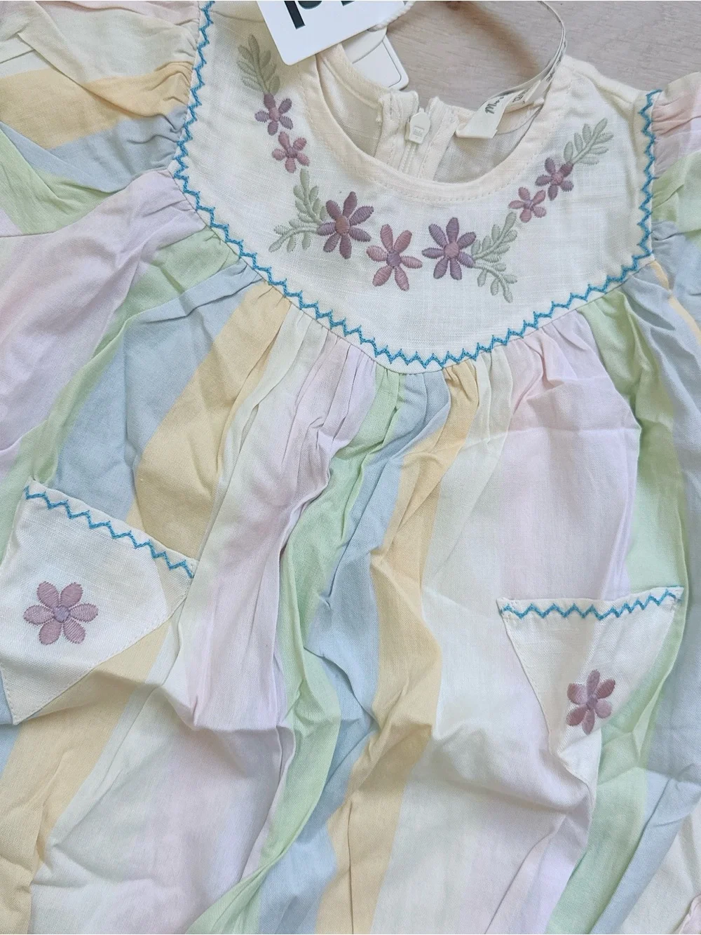 NWT Apo-style Pastel Rainbow Striped Embroidered Baby Romper Painters Stripe